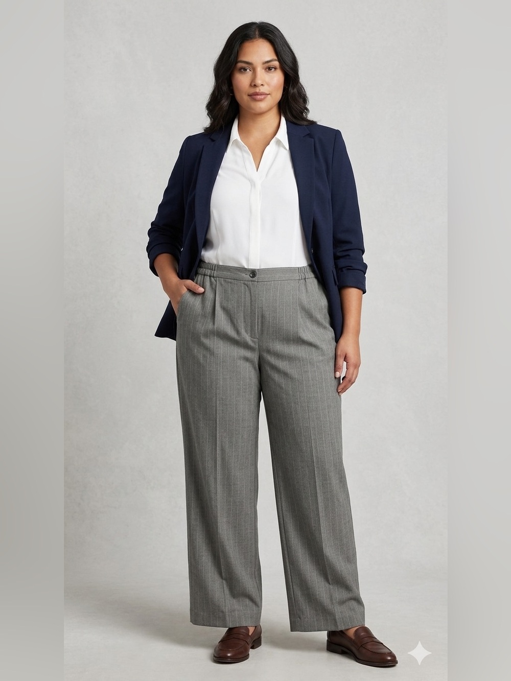 Pantalón de Vestir Harve Benara de Pierna Ancha con Raya Diplomática Gris